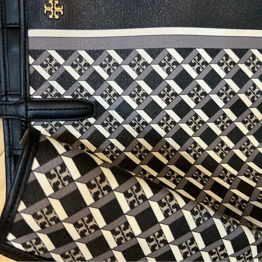 Tory Burch Black & White Geometric Logo Tote